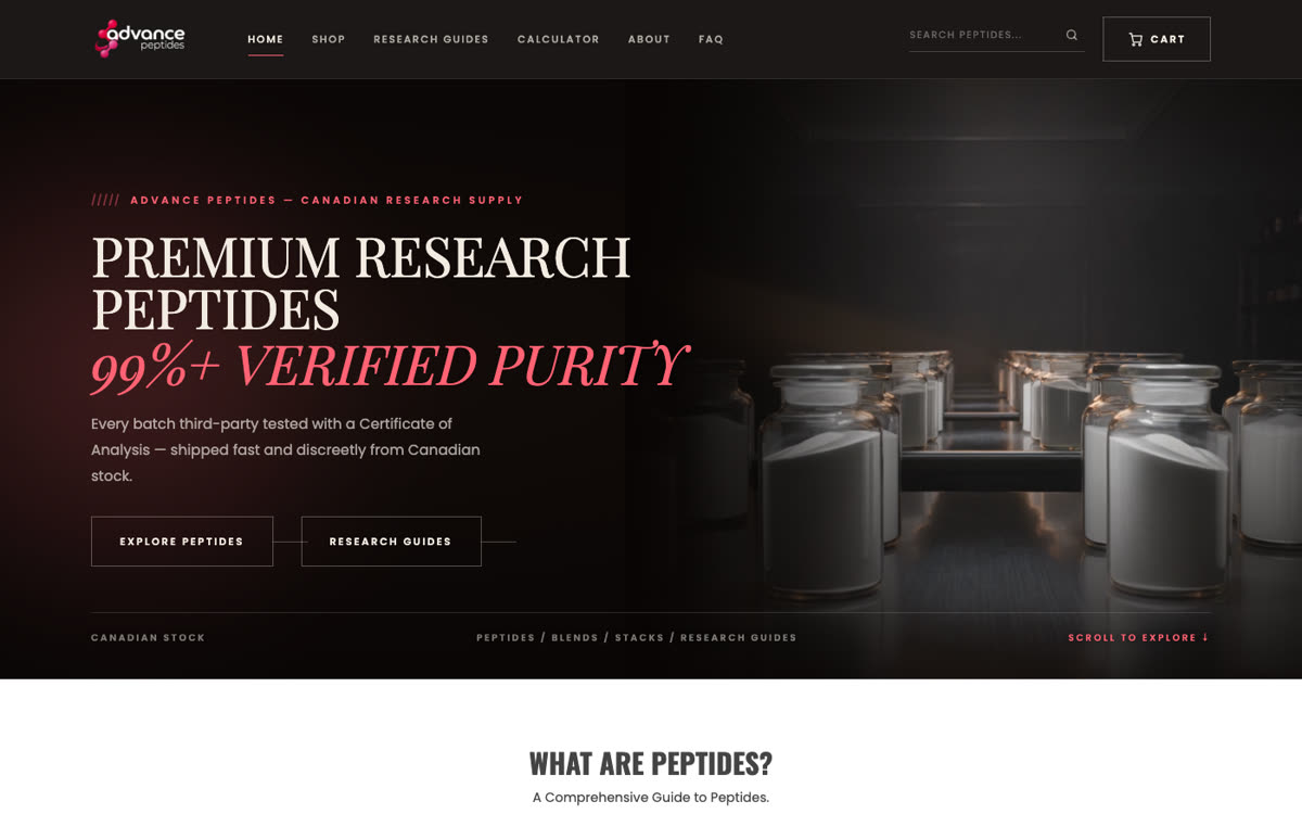 Advanced Peptides website homepage