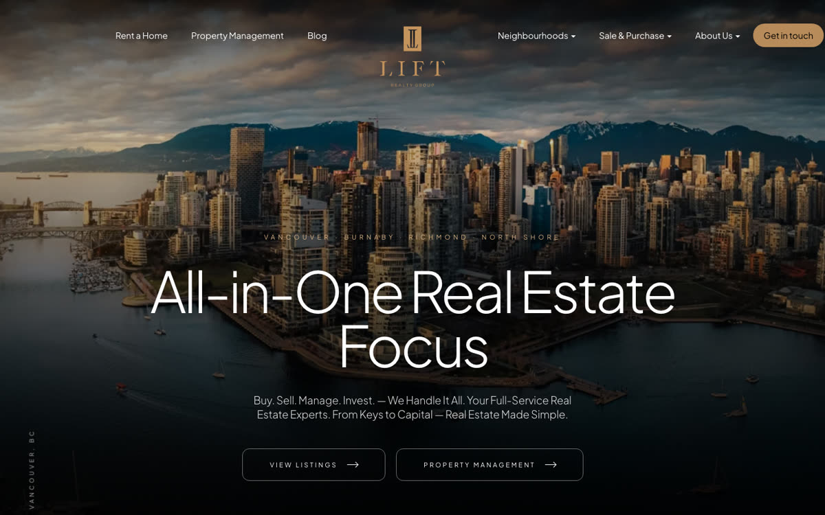 Lift Realty Group website homepage